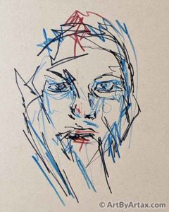 Abstract Face with Red Lips - In Progress 1