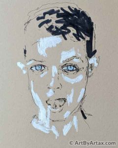 Portrait of a Blue-Eyed Girl Curling Her Tongue - In Progress 1